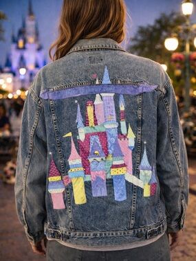 Vintage‎ Levi’s 70507 Denim Trucker Jacket USA Made Castle Graphic Back M